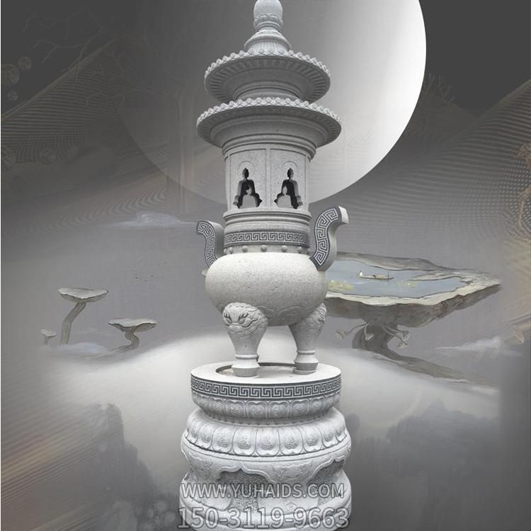 寺廟戶(hù)外擺放大理石雕刻元寶燒香寶爐雕塑