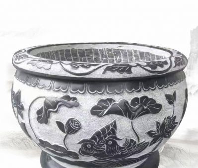 庭院荷花鯉魚(yú)石浮雕戶(hù)外大型景觀缸雕塑