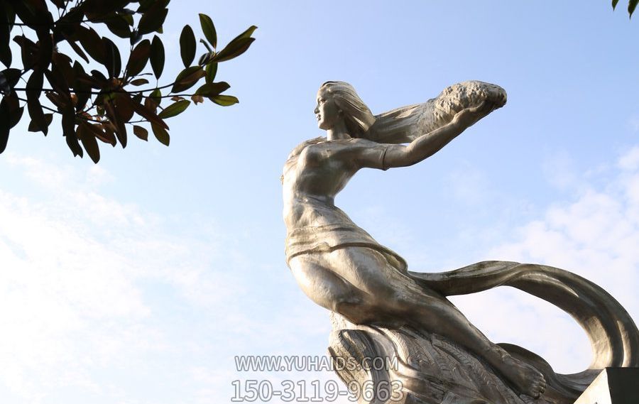 城市花園抽象不銹鋼女?huà)z補(bǔ)天神話(huà)人物雕塑