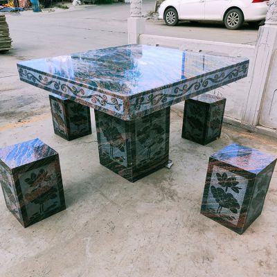 大理石石桌凳，正方形桌子凳子