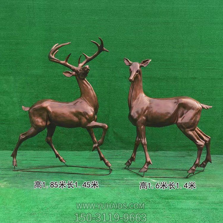 近2米高的玻璃鋼仿銅鹿，可改色，可做鑄銅效果雕塑