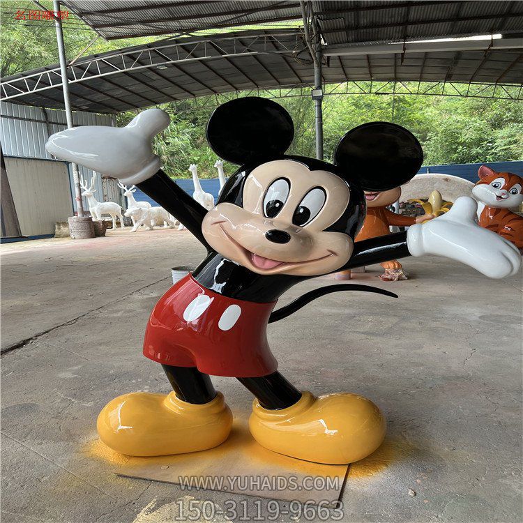 米老鼠玻璃鋼卡通人物雕塑，幼兒園游樂(lè)園動(dòng)漫人物擺件