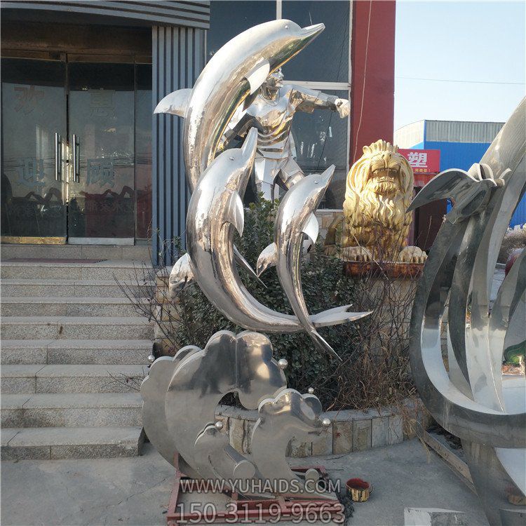 不銹鋼鏡面戶(hù)外公園創(chuàng)意海豚雕塑
