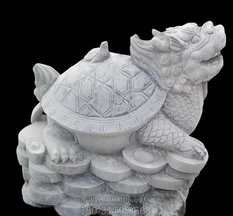 公園里擺放的母子坐著的漢白玉石雕創(chuàng)意龍龜雕塑