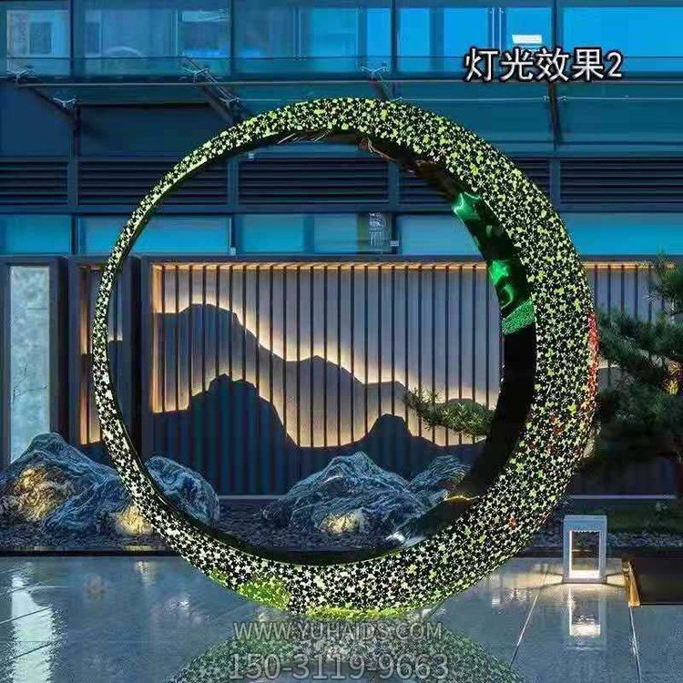 不銹鋼透光圓環(huán)，月亮環(huán)，燈光效果雕塑