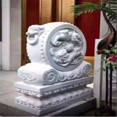 別墅戶外園林?jǐn)[放大理石門(mén)墩抱鼓石