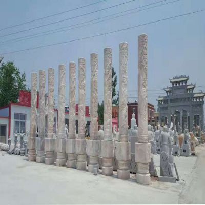 戶外廣場(chǎng)大型盤(pán)龍石材龍柱雕塑