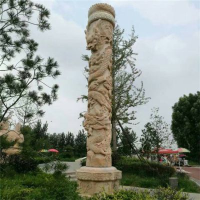 天然大理石雕刻盤(pán)龍石柱景區(qū)園林戶(hù)外擺件