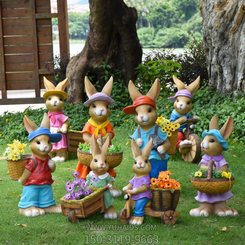 庭院花園裝飾品擺件玻璃鋼彩繪仿真動物兔子雕塑