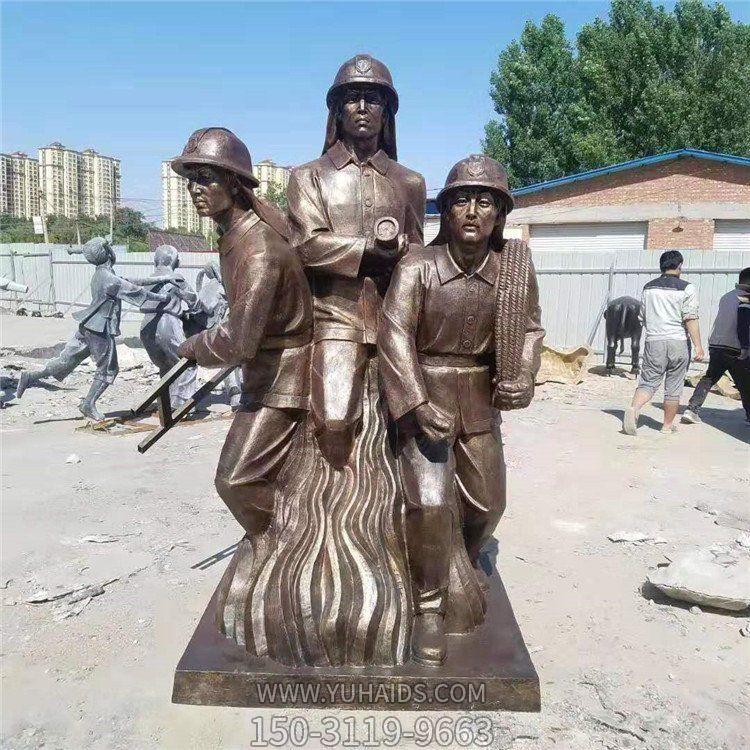 景區(qū)玻璃鋼仿銅園林消防員景觀(guān)人物 雕塑