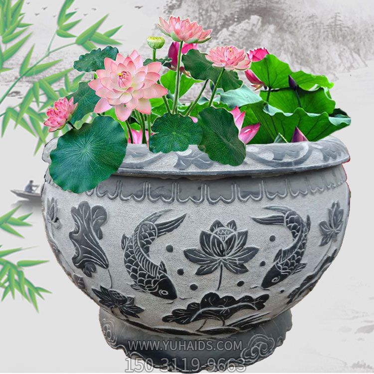 現(xiàn)代中式青石魚(yú)缸水缸戶(hù)外養(yǎng)魚(yú)池庭院擺件雕塑