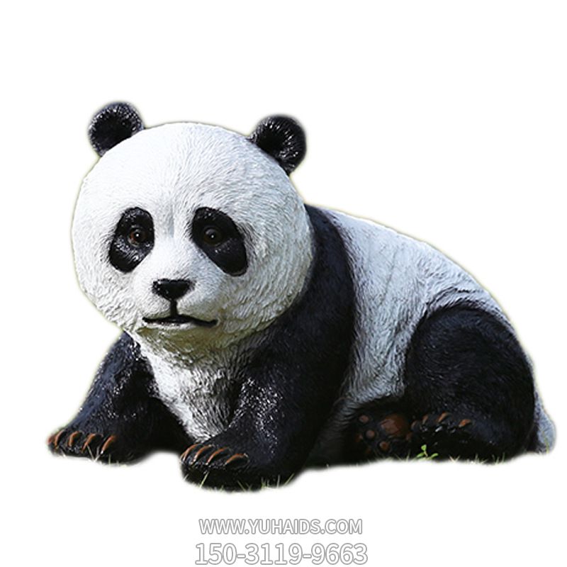  景區(qū)觀(guān)光擺放的卡通趴著的熊貓玻璃鋼雕塑