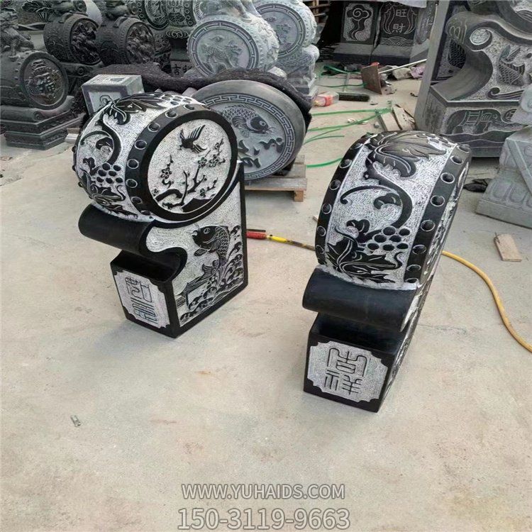 青石雕刻做舊別墅園林鎮(zhèn)宅招財(cái)做舊抱鼓石一對雕塑