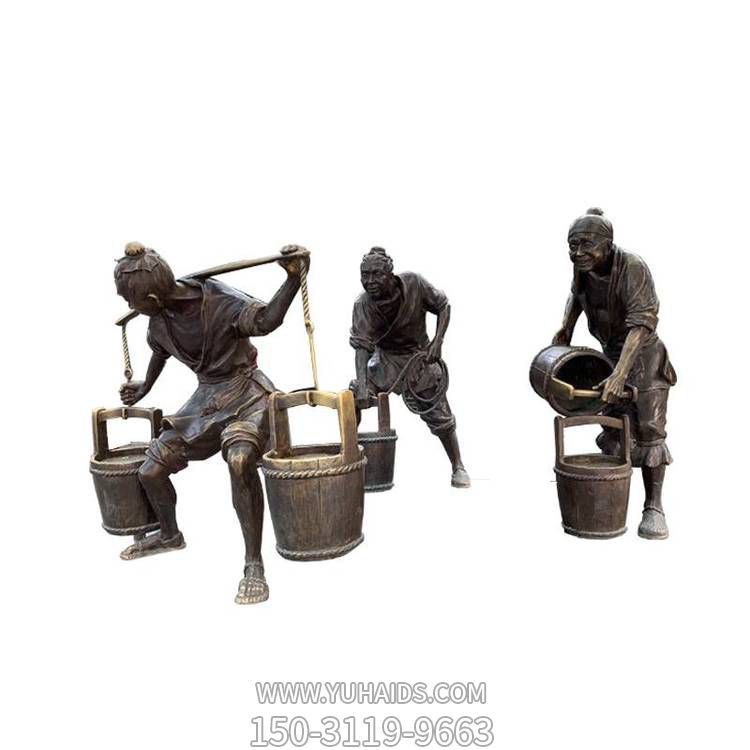 玻璃鋼仿銅古人挑水民俗小品景區(qū)商業(yè)街擺件雕塑