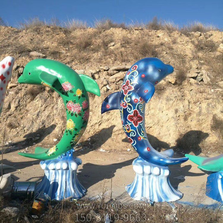 玻璃鋼海豚，彩繪海洋動(dòng)物雕塑