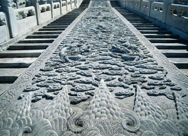 寺廟臺階大型石浮雕，祥云、龍石刻浮雕雕塑