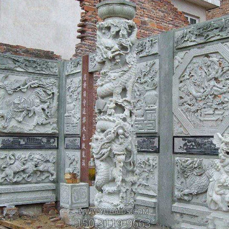 古建高浮雕壁畫，盤龍柱雕塑
