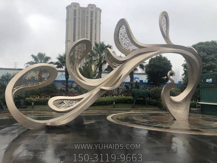 景區(qū)廣場藝術不銹鋼電鍍玫瑰金大型抽象鳳凰雕塑