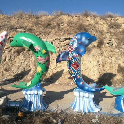玻璃鋼海豚，彩繪海洋動(dòng)物雕塑