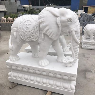 大理石石雕戶外園林大型吉祥動(dòng)物大象雕塑