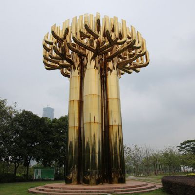 園林戶(hù)外廣場(chǎng)不銹鋼鏡面植物景觀(guān)雕塑