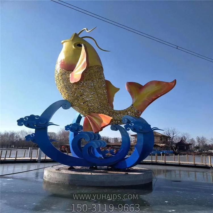 戶外廣場(chǎng)大型水景不銹鋼彩繪園林景觀鯉魚擺件雕塑