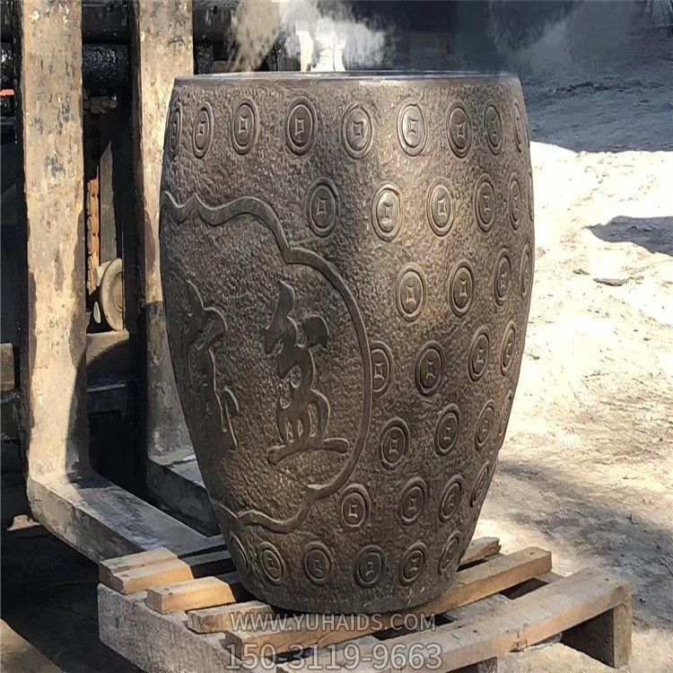 聚寶盆，仿古石雕，招財(cái)擺件雕塑