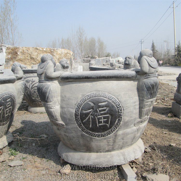 青石石雕戶外園林仿古做舊魚(yú)缸雕塑
