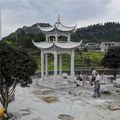 石雕涼亭，雙層六柱石亭子