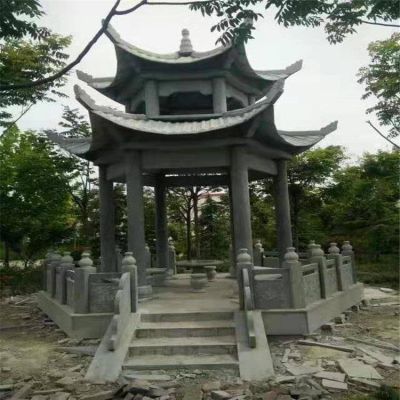 戶(hù)外園林景觀青石大理石石雕雙層涼亭雕塑擺件