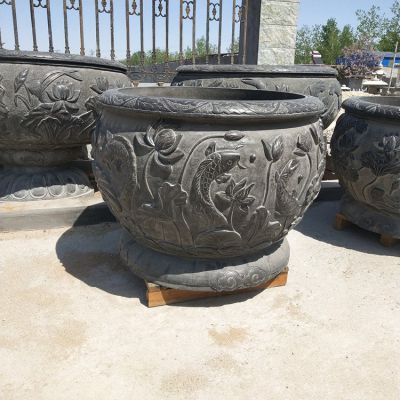 青石石雕戶(hù)外園林景觀仿古做舊石缸雕塑