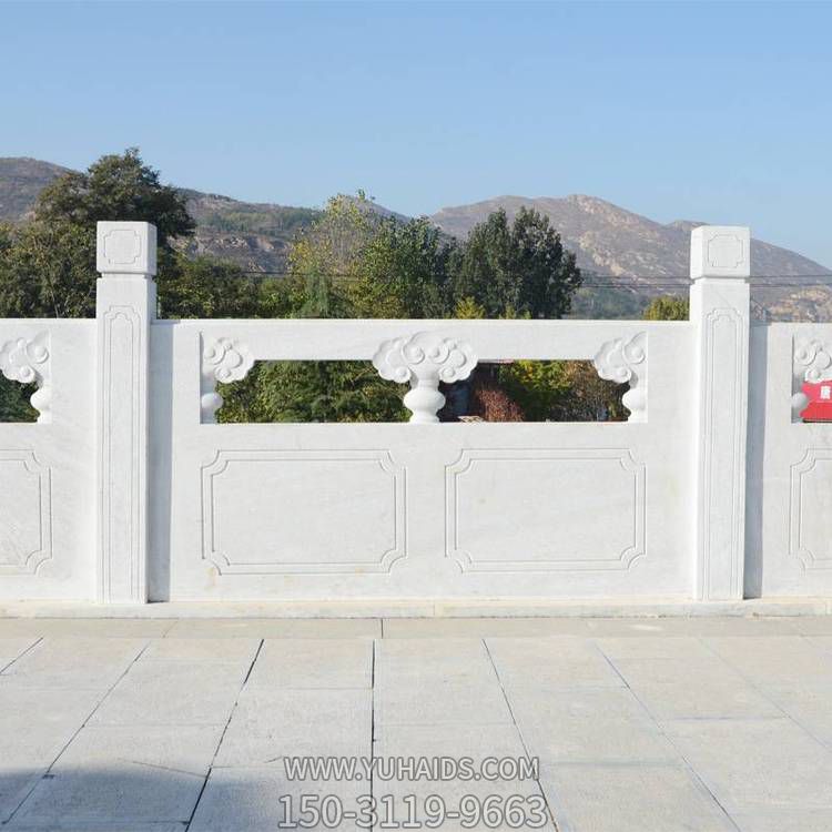 園林戶(hù)外臺(tái)階仿古漢白玉欄桿扶手雕塑