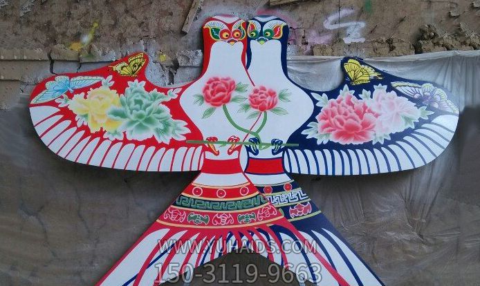 中國(guó)風(fēng)文化主題公園擺放彩繪不銹鋼風(fēng)箏雕塑