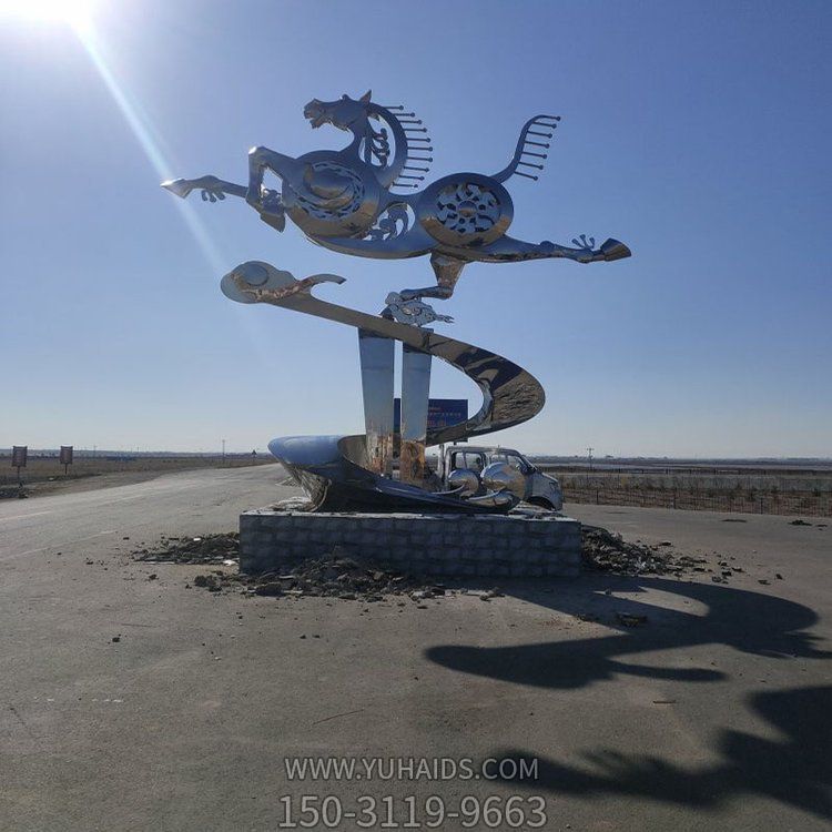 戶(hù)外廣場(chǎng)擺放不銹鋼抽象馬雕塑景觀標(biāo)識(shí)