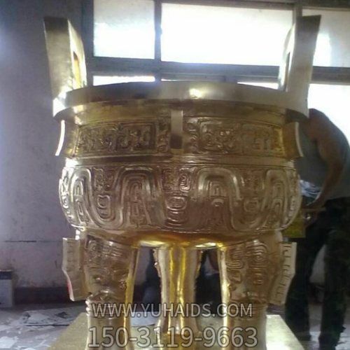 銅雕大型雙耳戶(hù)外寺廟祈福香爐雕塑