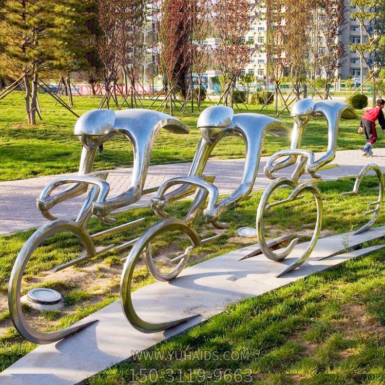 不銹鋼抽象騎行人物雕塑，公園園林體育運(yùn)動(dòng)主題雕塑