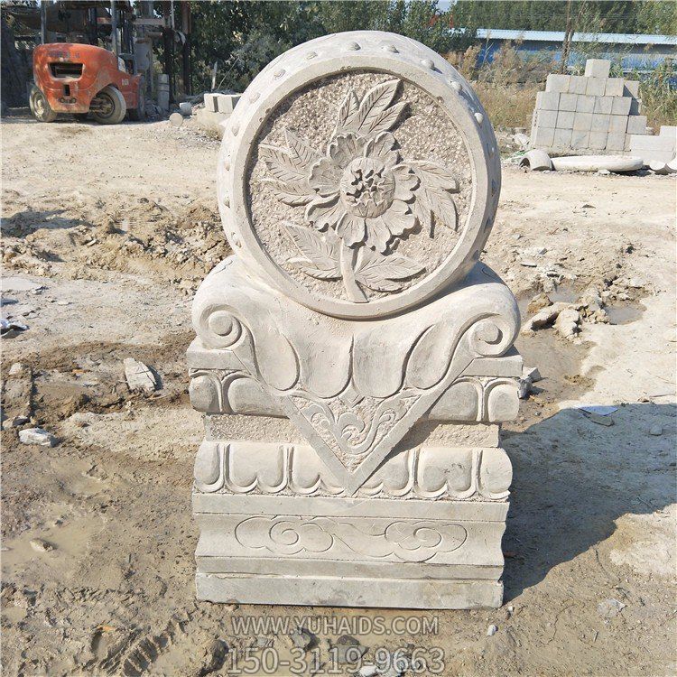 大理石抱鼓石，大門吉慶門墩雕塑