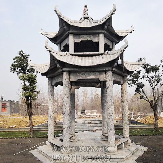 景區(qū)廣場(chǎng)擺放休閑花崗巖二層頂蓋涼亭雕塑