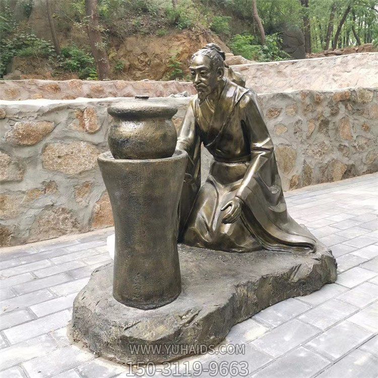 煎藥古代人物，中醫(yī)文化熬制中藥玻璃鋼仿銅情景雕塑
