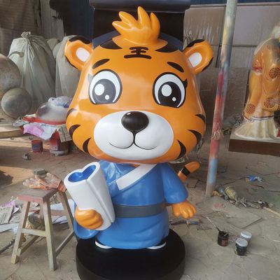 卡通老虎，玻璃鋼老虎雕塑擺件