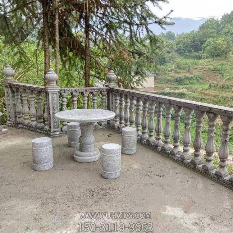 家用陽臺(tái)擺放天然石材花崗巖休閑圓桌圓凳雕塑