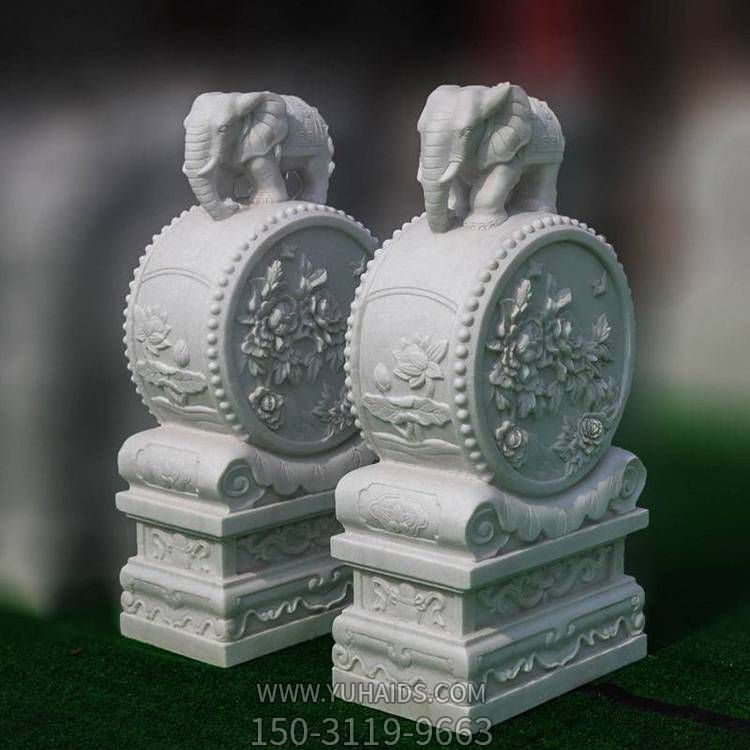 庭院門(mén)口一對(duì)大理石石雕抱鼓石雕塑