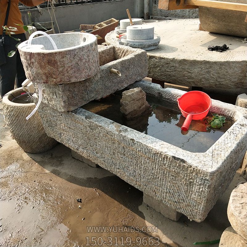 古建筑老石槽老石磨改裝創(chuàng)意流水魚(yú)缸流水景觀(guān)石雕雕塑