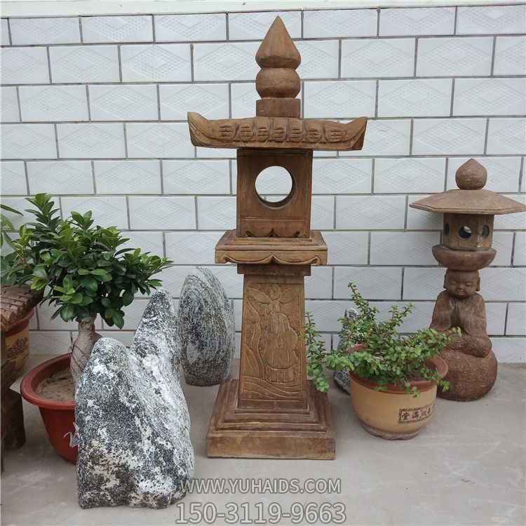 仿古青石頭燈地戶(hù)外花園擺件太陽(yáng)能中式石燈雕塑