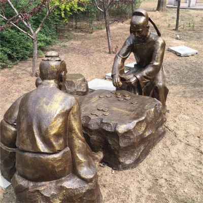 下棋，古代人物玻璃鋼仿銅場(chǎng)景雕塑