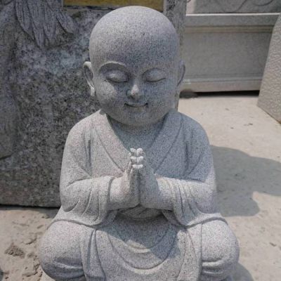 寺院園林不聽不看不說(shuō)小和尚花崗巖擺件