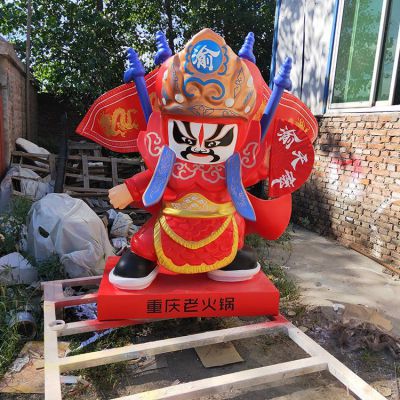 重慶老火鍋形象ip雕塑，玻璃鋼飯店攬客美陳