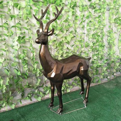 幾何鹿，玻璃鋼塊面抽象動(dòng)物擺件