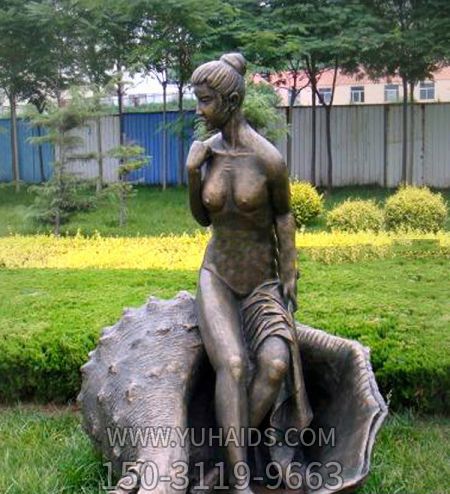 公園景區(qū)銅雕坐在海螺上的女孩雕塑 公園景區(qū)銅雕坐在海螺上的女孩雕塑