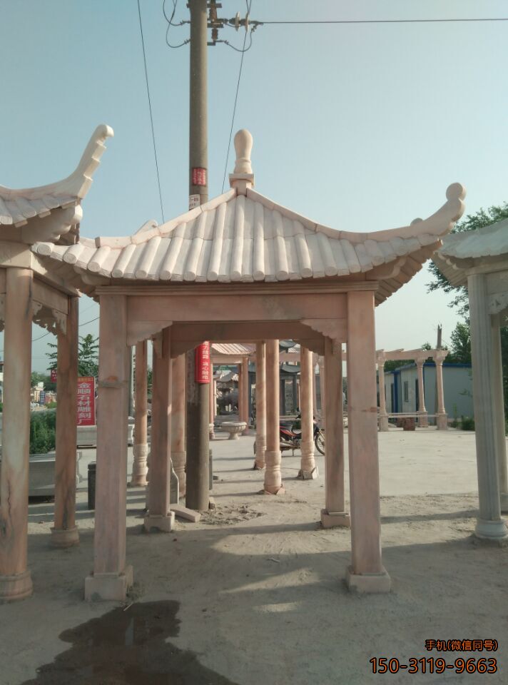 晚霞紅單層、單檐、加厚、四角涼亭雕塑